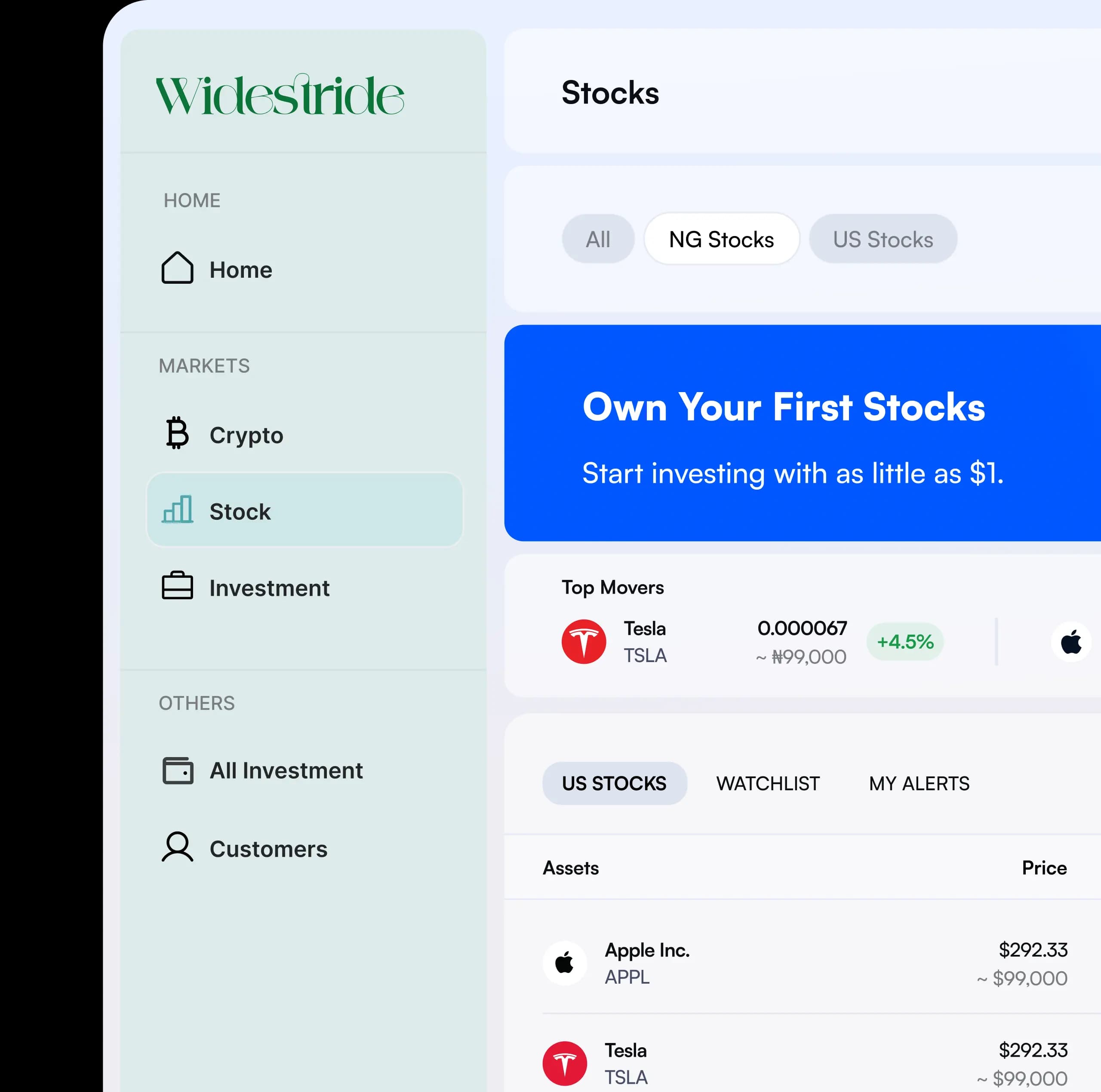 Widestride Dashboard