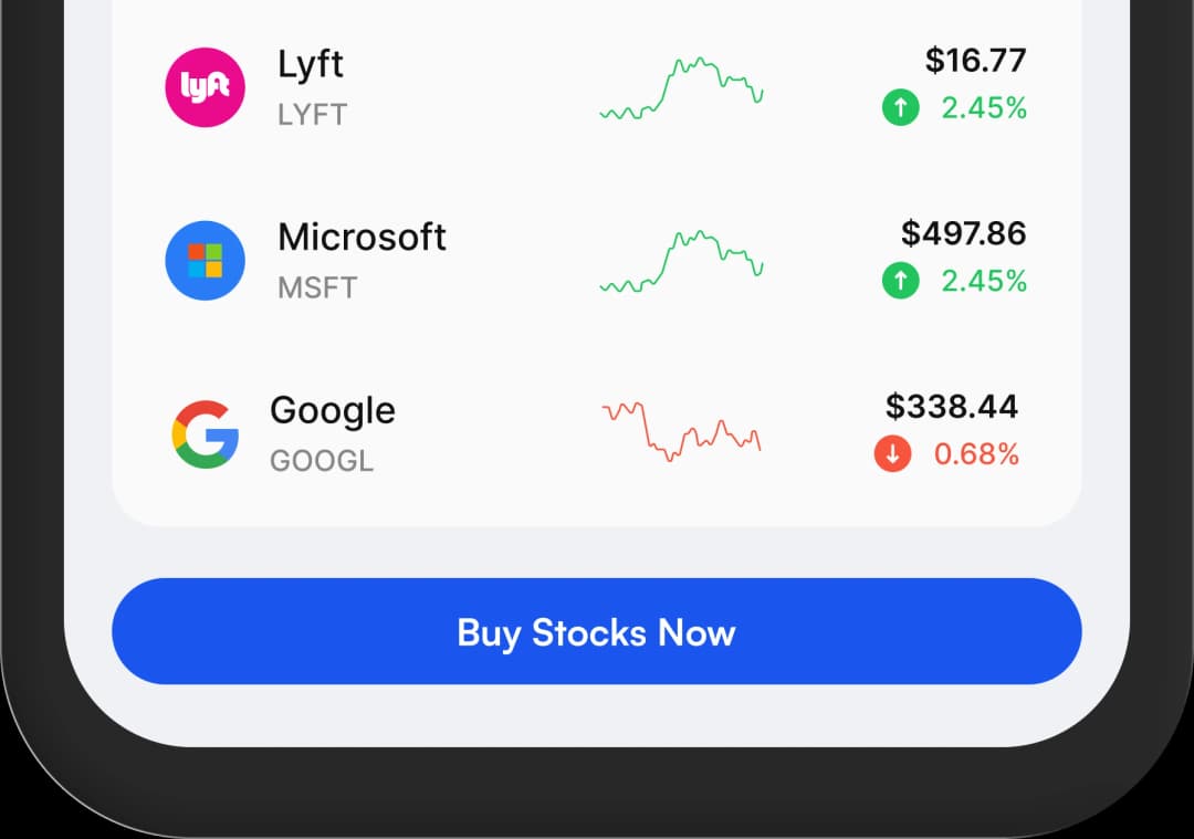 Invest preview showing stock prices